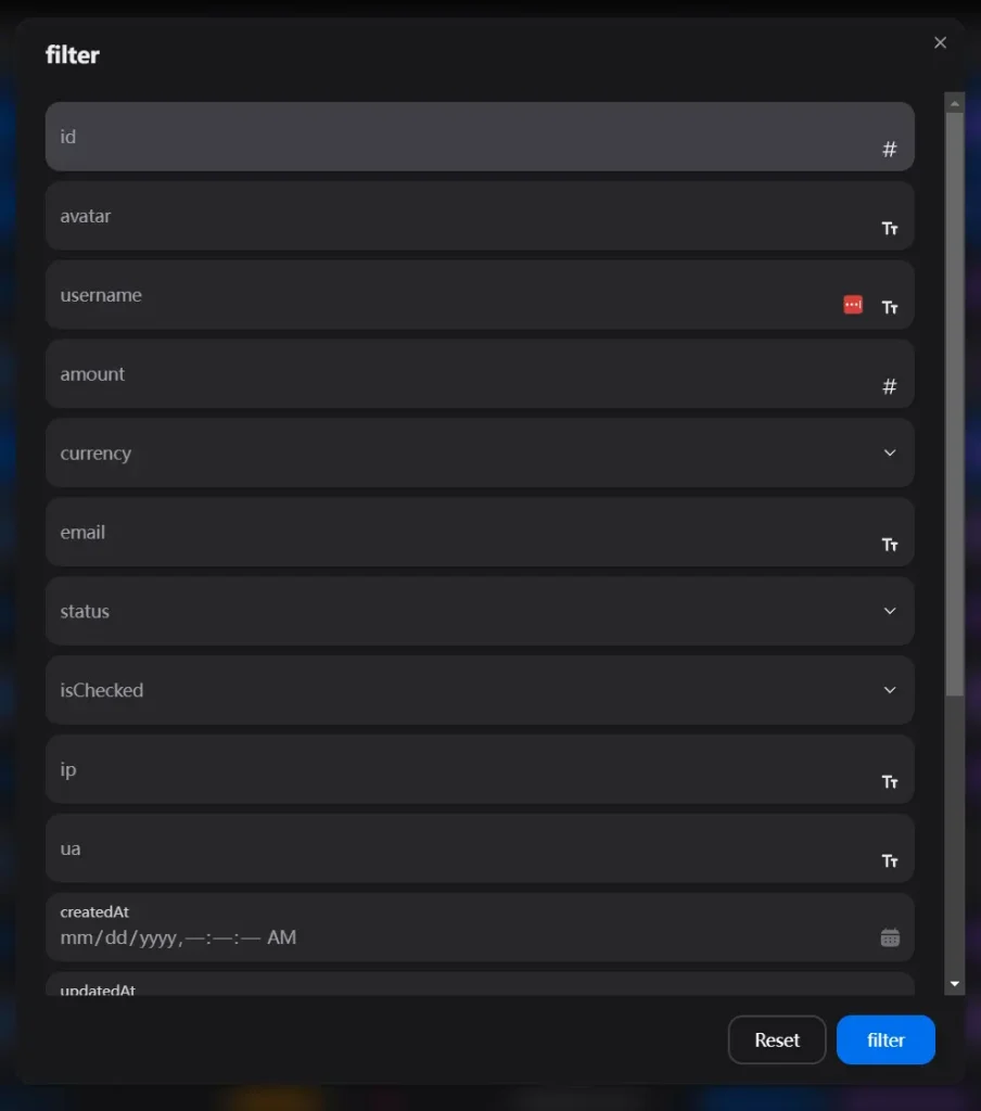 NEXT-FAST-TABLE Filters