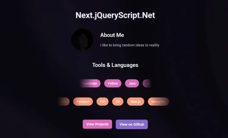 Next.js Portfolio Template Homepage