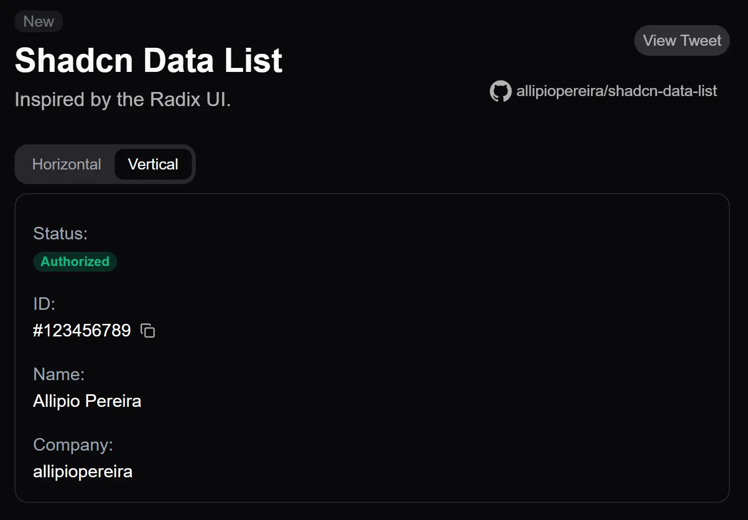 Shadcn data-list Vertical