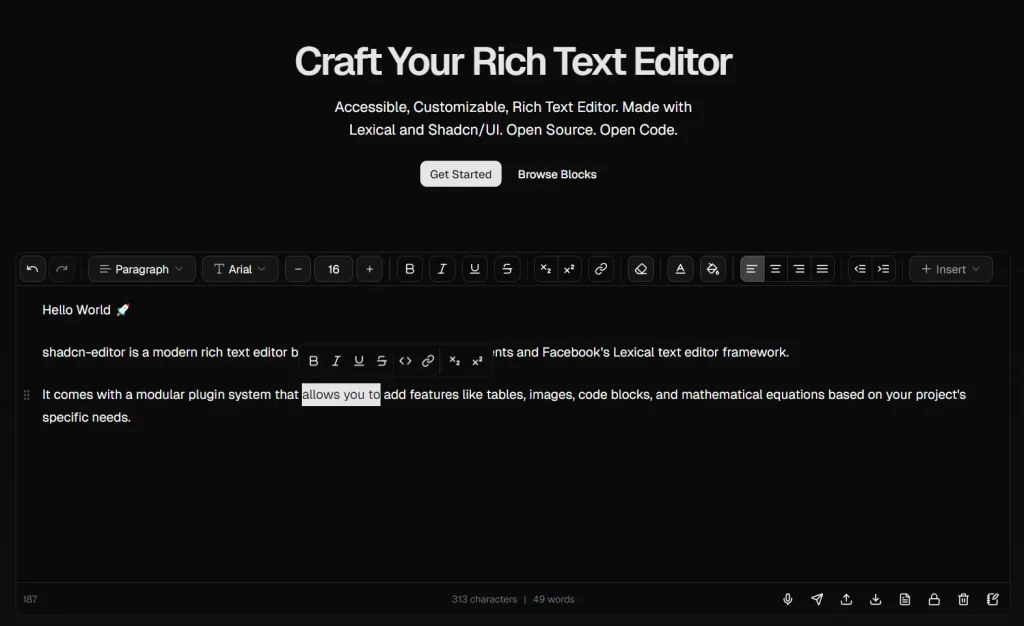 Customizable Rich Text Editor with shadcn/ui & Lexical - shadcn-editor