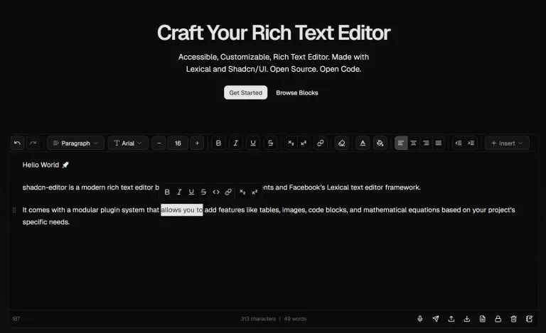 Customizable Rich Text Editor with shadcn/ui & Lexical – shadcn-editor