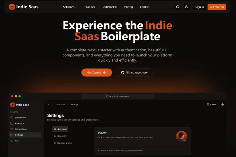 Next.js SaaS Boilerplate with Better Auth, PostgreSQL & File Uploads – IndieSaas Starter
