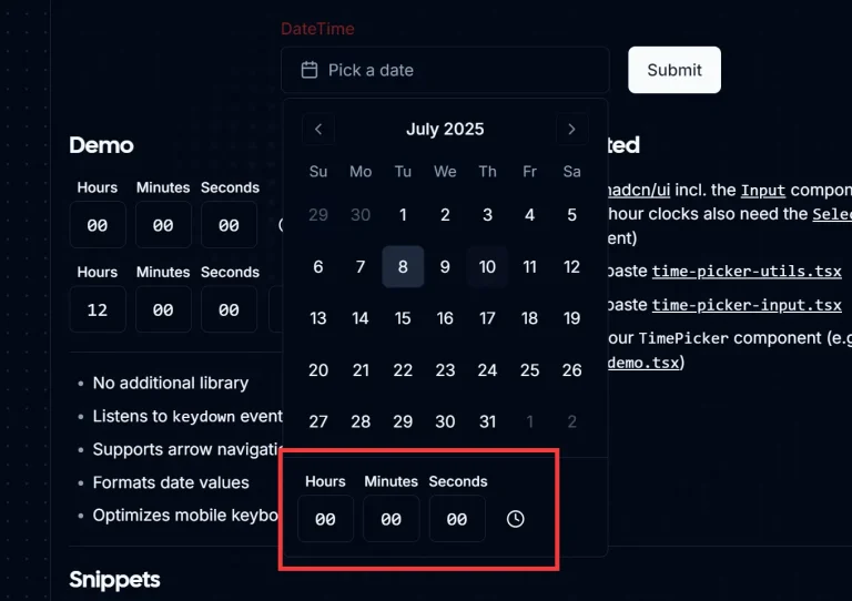 Easy Shadcn/ui Time Picker with Keyboard Navigation and Validation
