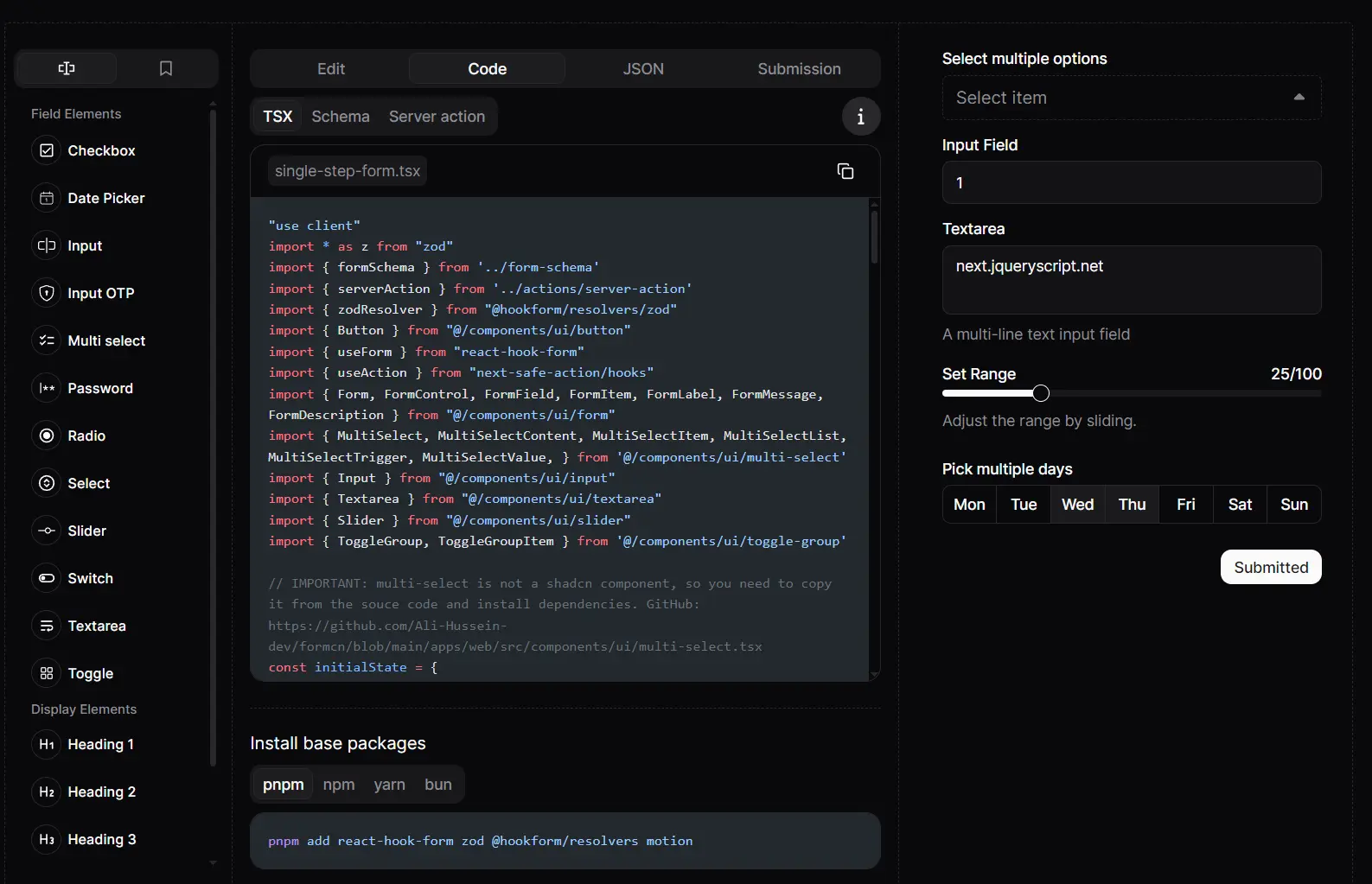 Visual Form Builder for shadcn/ui