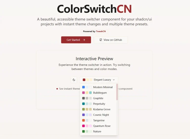 Easy shadcn/ui Theme Switcher Component – ColorSwitchCN