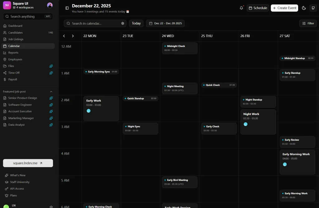 Square UI Calendar