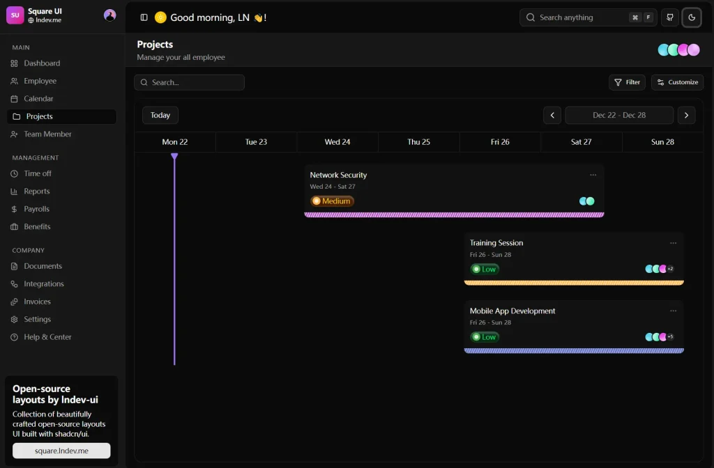 Square UI Projects Timeline