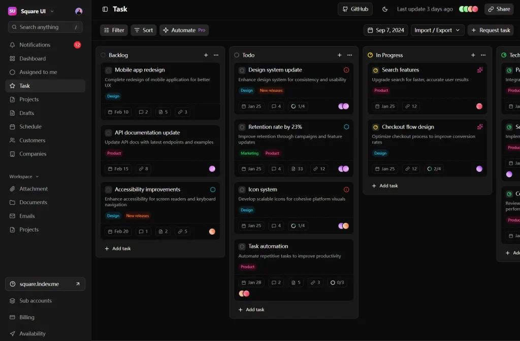 Square UI Task Management