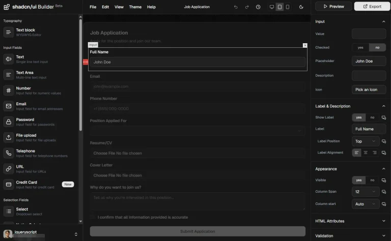Shadcn Builder: No-code Form Builder with Drag and Drop