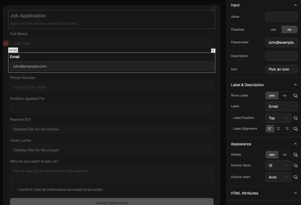 shadcn form builder customize input