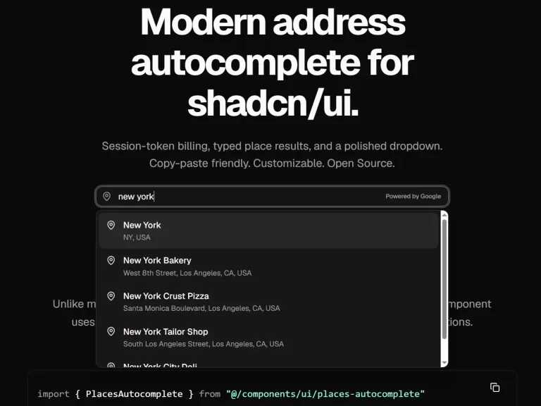 Modern Google Places Autocomplete for Next.js – shadcn-google-maps