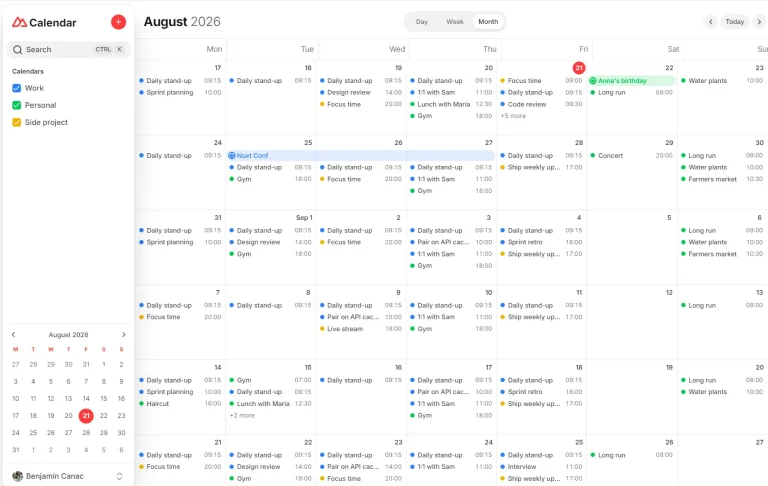 Nuxt Calendar Template with Drag and Drop Events