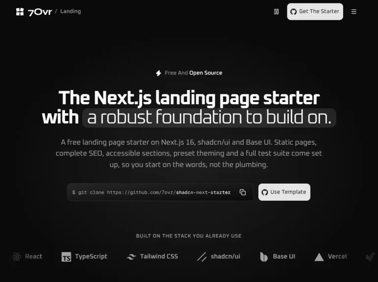 7Ovr Landing Starter: SEO-Ready Next.js Landing Page Template