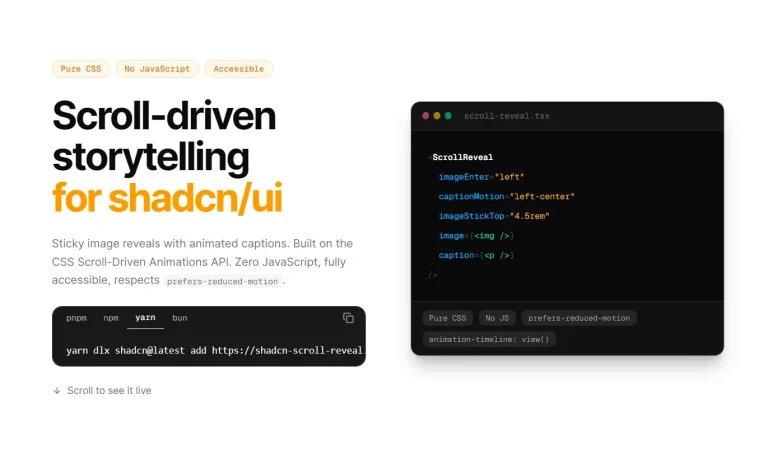 Scroll-Driven Image and Caption Animations – shadcn-scroll-reveal